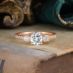 Round Cut Lab Diamond Engagement Ring Three Stone Promise Ring Four Claw Prong Setting