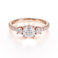 Round Cut Moissanite Engagement Ring Three Stone Promise Ring Four Claw Prong Setting