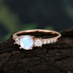 Round Cut Moonstone Engagement Ring Three Stone Promise Ring Four Claw Prong Setting