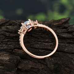 Round Cut Moonstone Engagement Ring Three Stone Promise Ring Four Claw Prong Setting