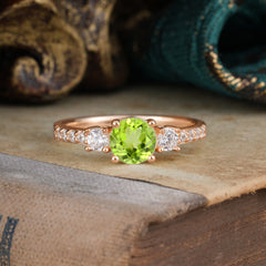 Round Cut 4 Prong Peridot Engagement Ring Three Stone Promise Ring Four Claw Prong Setting