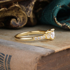 Round Cut Moissanite Engagement Ring Three Stone Promise Ring Four Claw Prong Setting