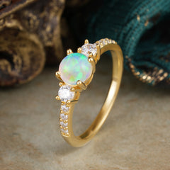 Round Cut 4 Prong Opal Engagement Ring Three Stone Promise Ring Four Claw Prong Setting