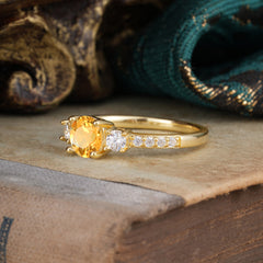 Round Cut 4 Prong Citrine Engagement Ring Three Stone Promise Ring Four Claw Prong Setting