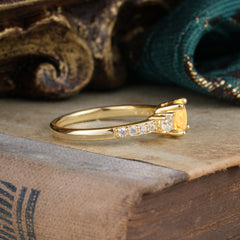 Round Cut 4 Prong Citrine Engagement Ring Three Stone Promise Ring Four Claw Prong Setting