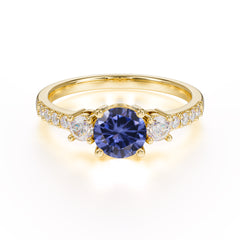 Round Cut Tanzanite Engagement Ring Three Stone Promise Ring Four Claw Prong Setting