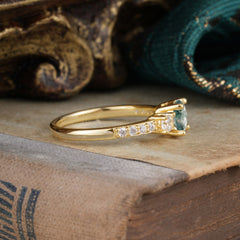 Round Cut Moss Agate Engagement Ring Three Stone Promise Ring Four Claw Prong Setting