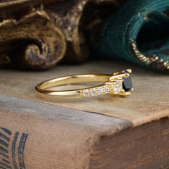 Round Cut 4 Prong Black Onyx Engagement Ring Three Stone Promise Ring Four Claw Prong Setting