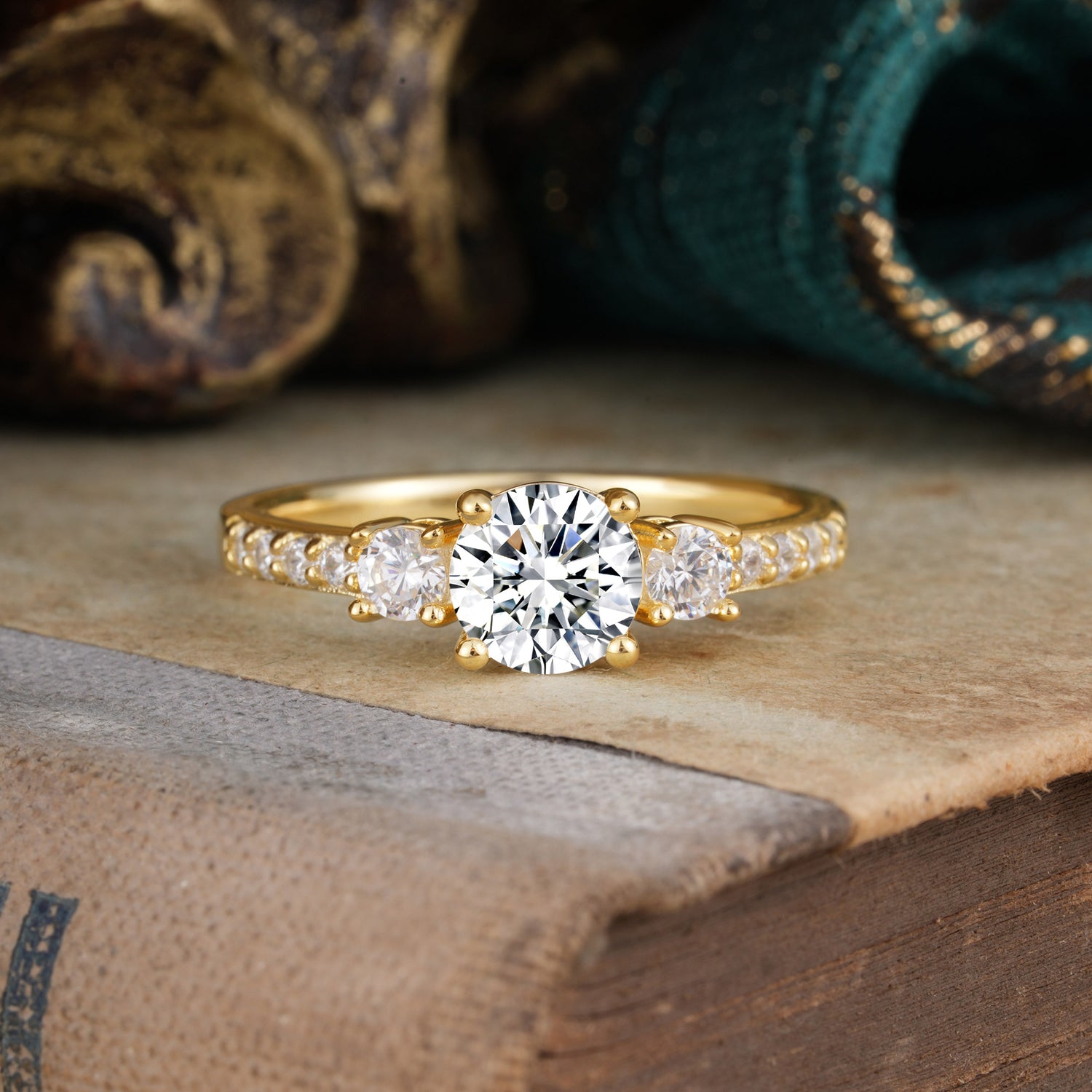 Round Cut Lab Diamond Engagement Ring Three Stone Promise Ring Four Claw Prong Setting