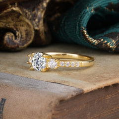 Round Cut Lab Diamond Engagement Ring Three Stone Promise Ring Four Claw Prong Setting