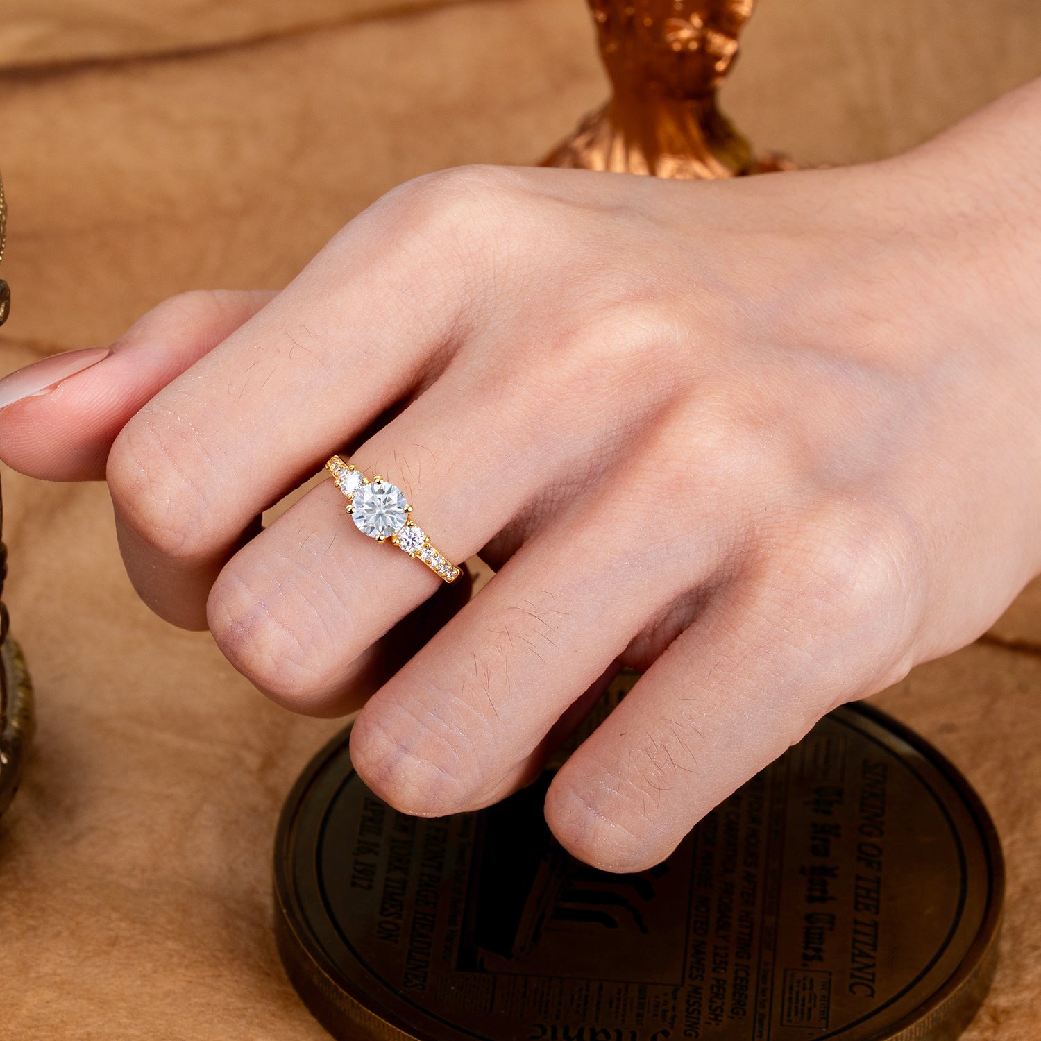 Round Cut Lab Diamond Engagement Ring Three Stone Promise Ring Four Claw Prong Setting