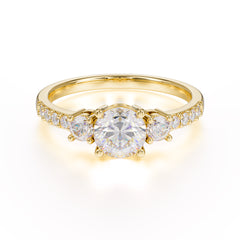 Round Cut Moissanite Engagement Ring Three Stone Promise Ring Four Claw Prong Setting