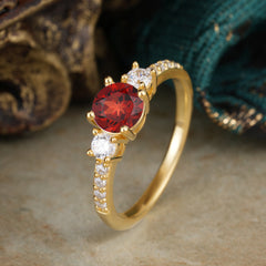 Round Cut 4 Prong Garnet Engagement Ring Three Stone Promise Ring Four Claw Prong Setting