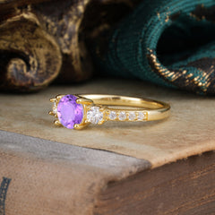Round Cut 4 Prong Amethyst Engagement Ring Three Stone Promise Ring Four Claw Prong Setting