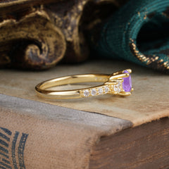 Round Cut 4 Prong Amethyst Engagement Ring Three Stone Promise Ring Four Claw Prong Setting