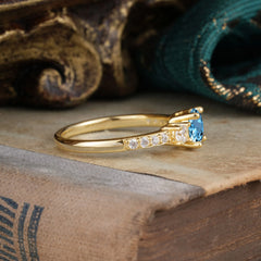 Round Cut 4 Prong Aquamarine Engagement Ring Three Stone Promise Ring Four Claw Prong Setting