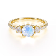 Round Cut Moonstone Engagement Ring Three Stone Promise Ring Four Claw Prong Setting