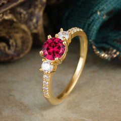 Round Cut 4 Prong Ruby Engagement Ring Three Stone Promise Ring Four Claw Prong Setting