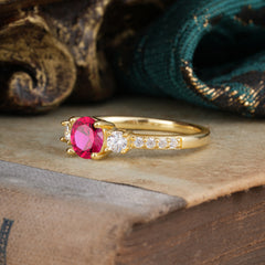 Round Cut 4 Prong Ruby Engagement Ring Three Stone Promise Ring Four Claw Prong Setting