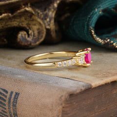 Round Cut 4 Prong Ruby Engagement Ring Three Stone Promise Ring Four Claw Prong Setting