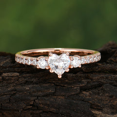 Heart Shaped Moissanite Promise Ring Unique Three Stone Engagement Ring