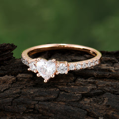 Heart Shaped Moissanite Promise Ring Unique Three Stone Engagement Ring
