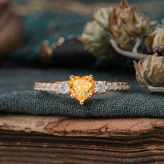 Heart Shaped Citrine Promise Ring Unique Three Stone Engagement Ring