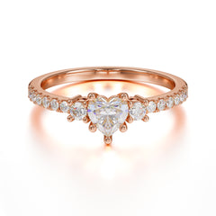 Heart Shaped Moissanite Promise Ring Unique Three Stone Engagement Ring