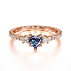 Heart Shaped Alexandrite Promise Ring Unique Three Stone Engagement Ring