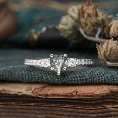 3 Prong Heart Shaped Black Rutilated Quartz Promise Ring Unique Three Stone Engagement Ring