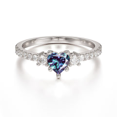 Heart Shaped Alexandrite Promise Ring Unique Three Stone Engagement Ring