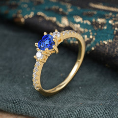 3 Prong Heart Shaped Sapphire Promise Ring Unique Three Stone Engagement Ring