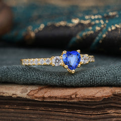 3 Prong Heart Shaped Sapphire Promise Ring Unique Three Stone Engagement Ring