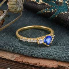 3 Prong Heart Shaped Sapphire Promise Ring Unique Three Stone Engagement Ring