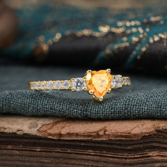 Heart Shaped Citrine Promise Ring Unique Three Stone Engagement Ring