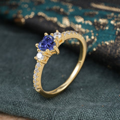 3 Prong Heart Shaped Tanzanite Promise Ring Unique Three Stone Engagement Ring