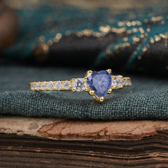 3 Prong Heart Shaped Tanzanite Promise Ring Unique Three Stone Engagement Ring