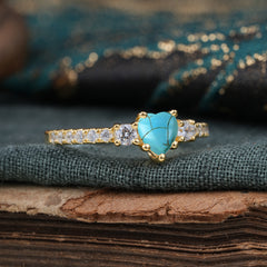 3 Prong Heart Shaped Turquoise Promise Ring Unique Three Stone Engagement Ring