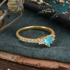 3 Prong Heart Shaped Turquoise Promise Ring Unique Three Stone Engagement Ring