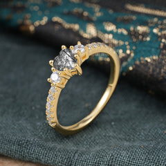 3 Prong Heart Shaped Black Rutilated Quartz Promise Ring Unique Three Stone Engagement Ring