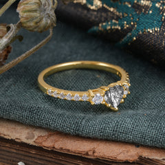 3 Prong Heart Shaped Black Rutilated Quartz Promise Ring Unique Three Stone Engagement Ring
