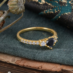 3 Prong Heart Shaped Black Onyx Promise Ring Unique Three Stone Engagement Ring