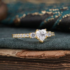 3 Prong Heart Shaped Lab Diamond Promise Ring Unique Three Stone Engagement Ring