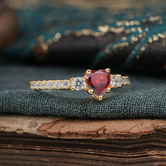 Heart Shaped Garnet Promise Ring Unique Three Stone Engagement Ring