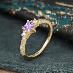 3 Prong Heart Shaped Amethyst Promise Ring Unique Three Stone Engagement Ring