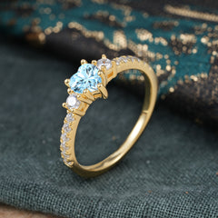 3 Prong Heart Shaped Aquamarine Promise Ring Unique Three Stone Engagement Ring