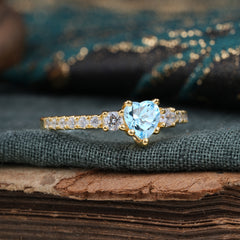 3 Prong Heart Shaped Aquamarine Promise Ring Unique Three Stone Engagement Ring