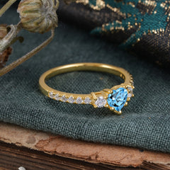 3 Prong Heart Shaped Aquamarine Promise Ring Unique Three Stone Engagement Ring