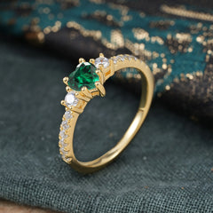 3 Prong Heart Shaped Emerald Promise Ring Unique Three Stone Engagement Ring