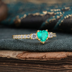 3 Prong Heart Shaped Emerald Promise Ring Unique Three Stone Engagement Ring